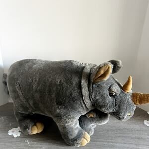 Realistic Rhinoceros Stuffed Animal Rhino Mama & Baby Plush Combo Large Fine Toy